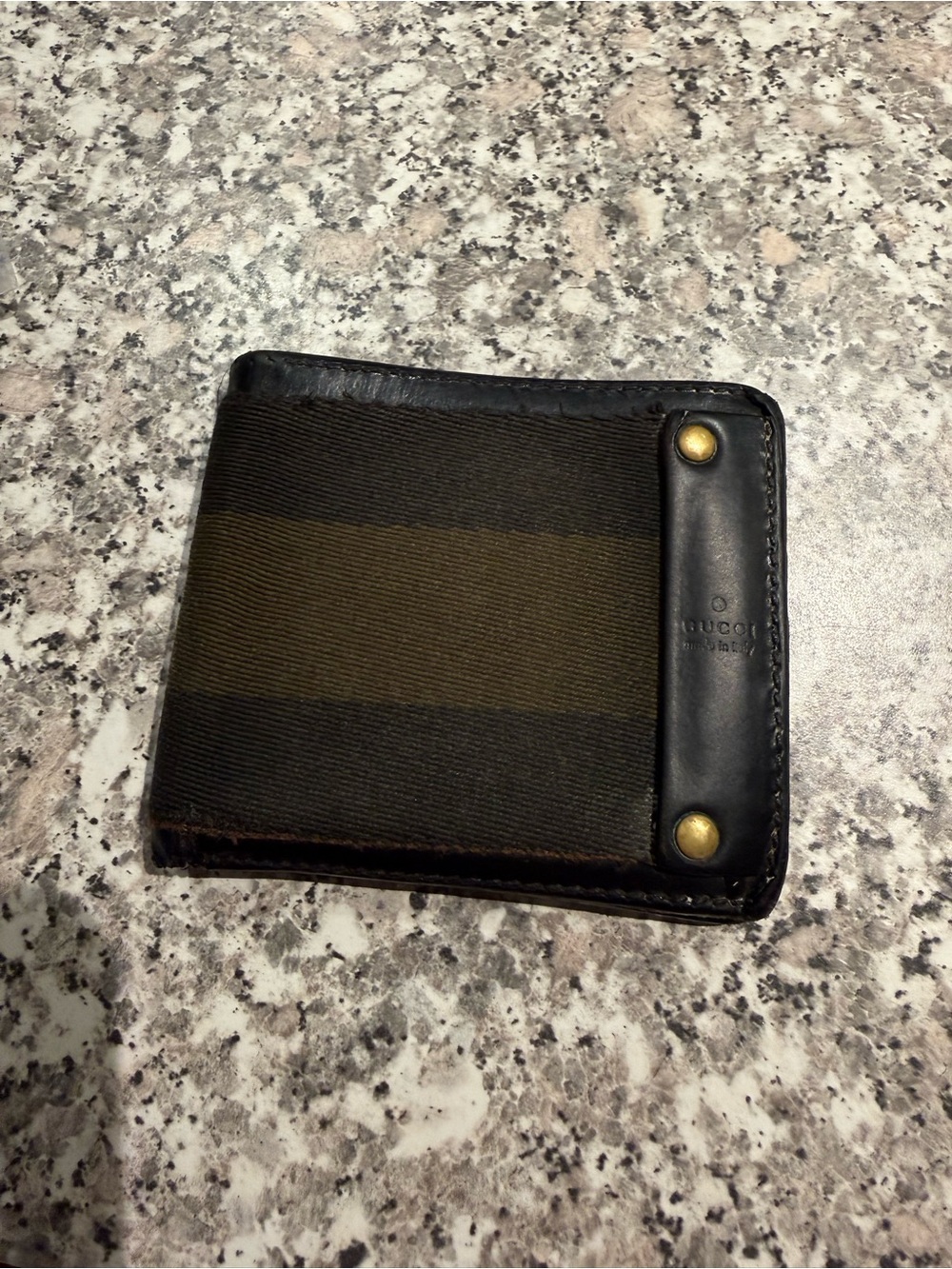 Gucci Black and Olive Stripe Canvas Leather wallet